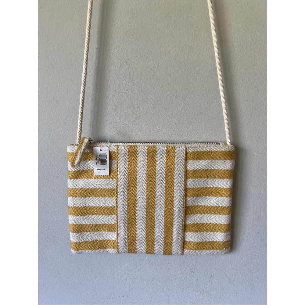 GAP Yellow & Creme White Striped Canvas Fabric Zip Crossbody Bag Small Purse